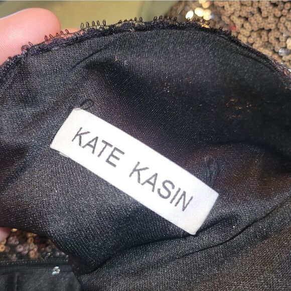 Kate Kasin Silver Black Sequin Bridesmaid Sleeveless Maxi Evening Prom Dress 2 - Picture 13 of 15